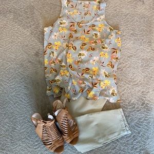 LOFT Floral Sleeveless Top - Blue and Yellow
